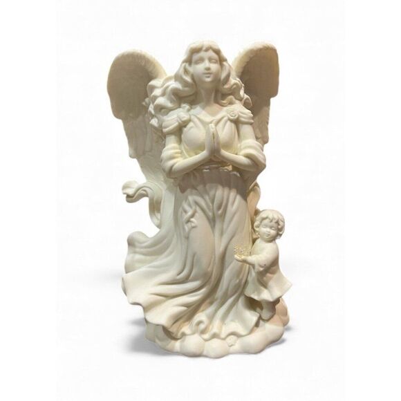 PartyLite White Angel of Hope Cherub With Girl Porcelain Taper Candle Holder - Picture 2 of 7